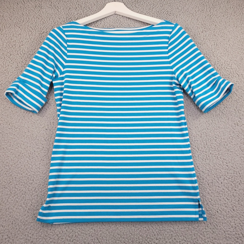 LAUREN Ralph Lauren Top Womens Size MEDIUM Blue Stripe Short Sleeve Boat Neck